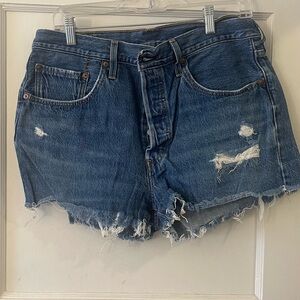 Levi Strauss & Co Jean Shorts 501 High Rise Distressed Cutoff Button Fly